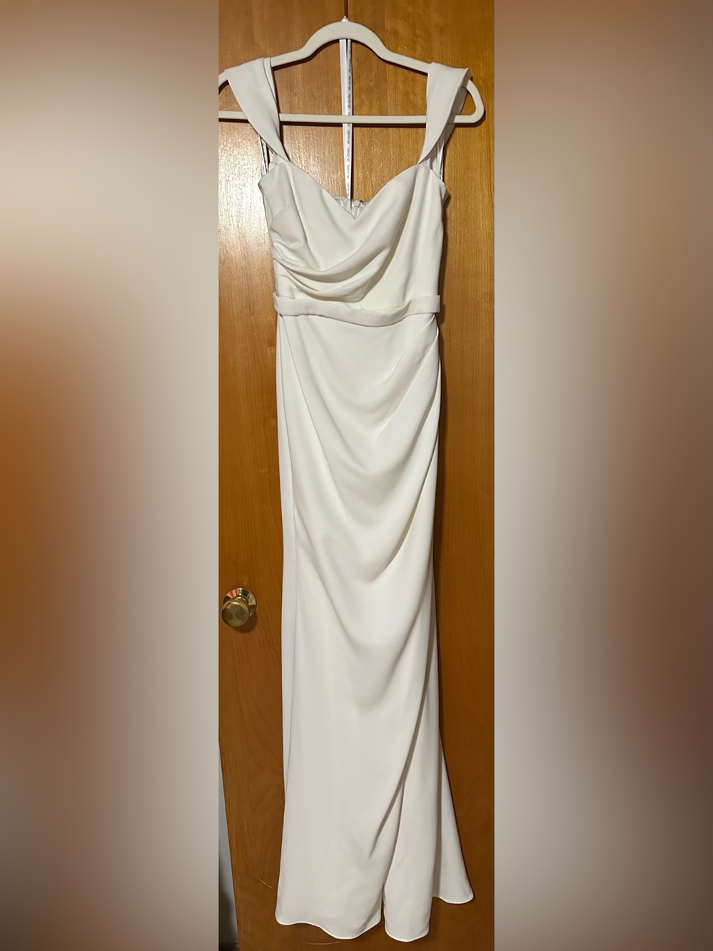 NWOT db studio Ivory Satin Sweetheart Ruched Maxi Dress Formal Wedding Size 0